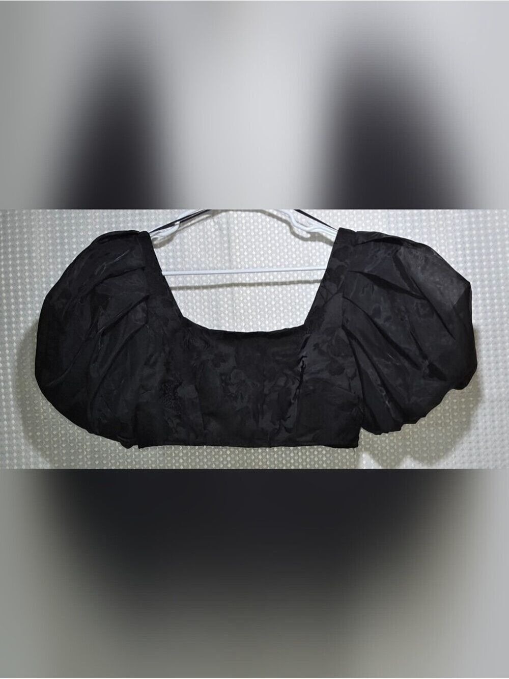 Black Puff Sleeve Crop Top Size 8 Romantic Chic Fairy Goth Modern Feminine - Picture 2 of 11
